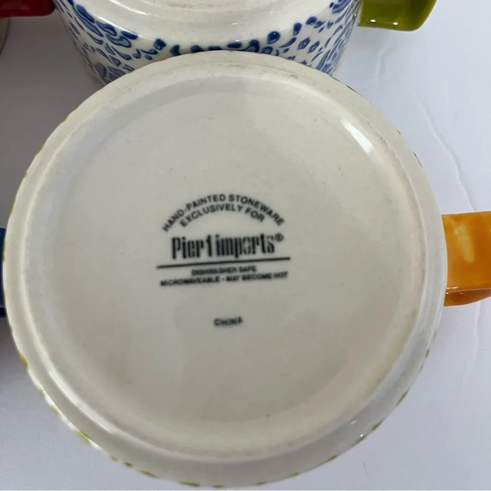 Pier1 Imports Stackable Cups 8oz Hand Pained Stoneware With Stand